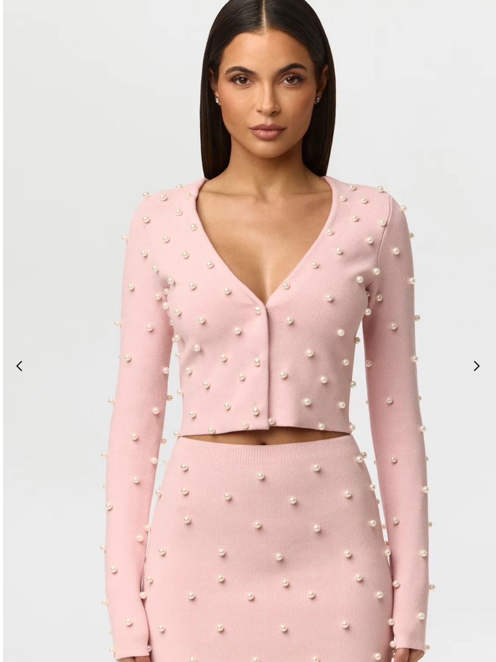 naked wardrobe Pink Pearl-Embellished Cropped Cardigan